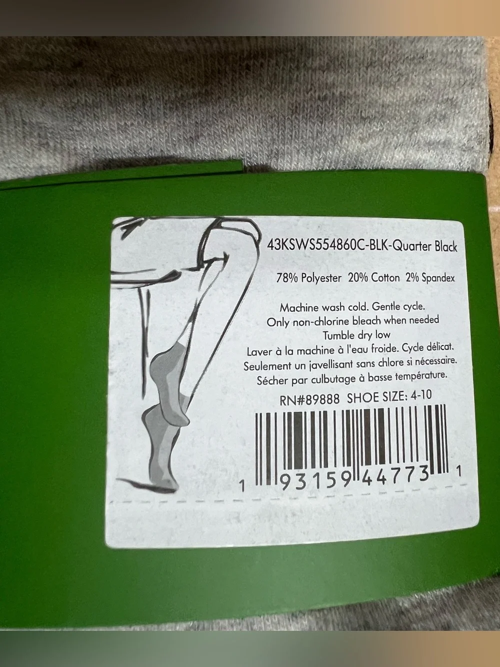 Kate Spade 6 Pairs Quarter Socks in Black, Grey & White Size 4-10 NWT